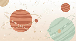 Detailed space planets mural wallpaper design pattern with colorful cosmos elements by Kids-Mundo