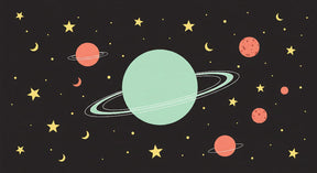 Detailed space planets mural wallpaper design pattern with stars and cosmic elements by Kids-Mundo