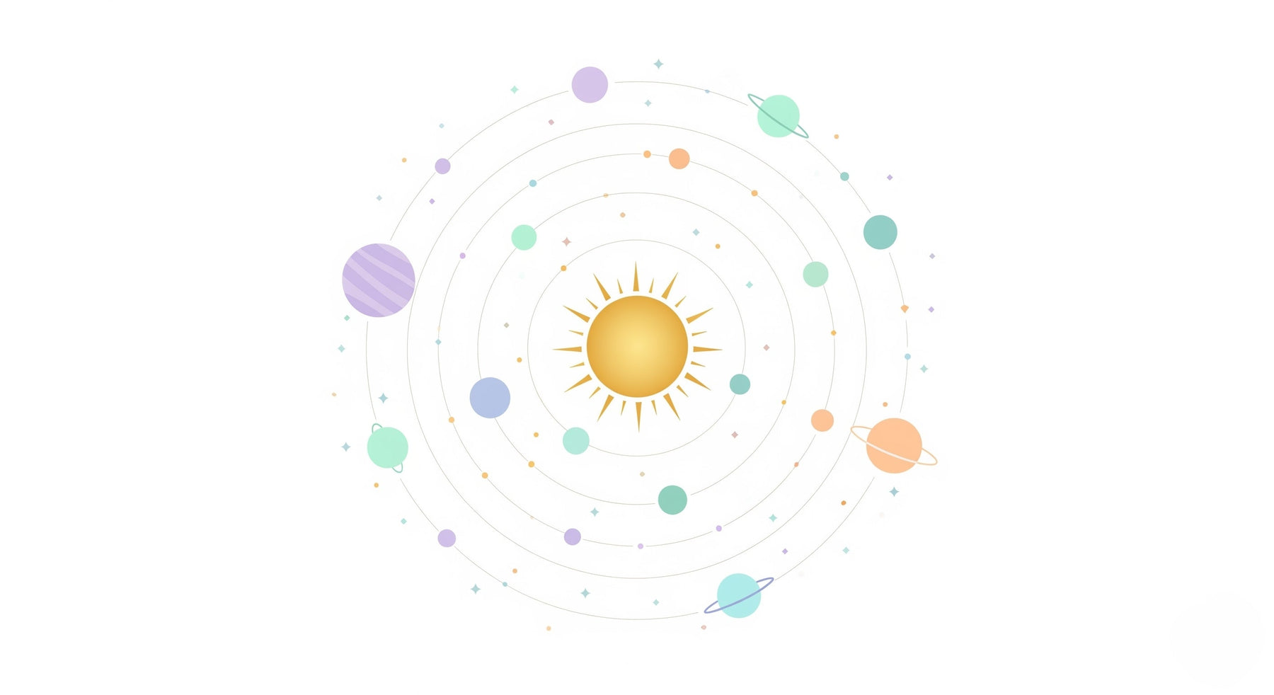 Detailed space planets mural wallpaper design pattern with sun and pastel planets by Kids-Mundo