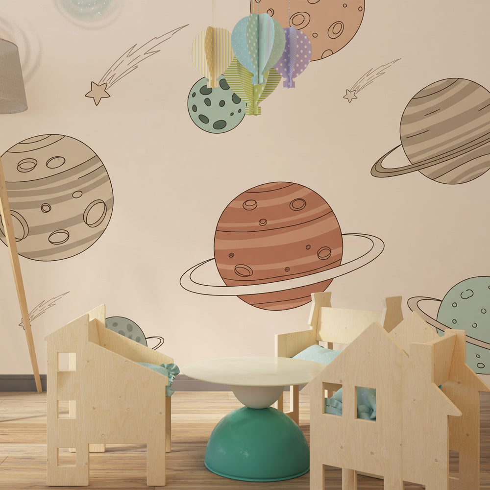 Intergalactic planets wallpaper creating cosmic adventure theme in children's bedroom