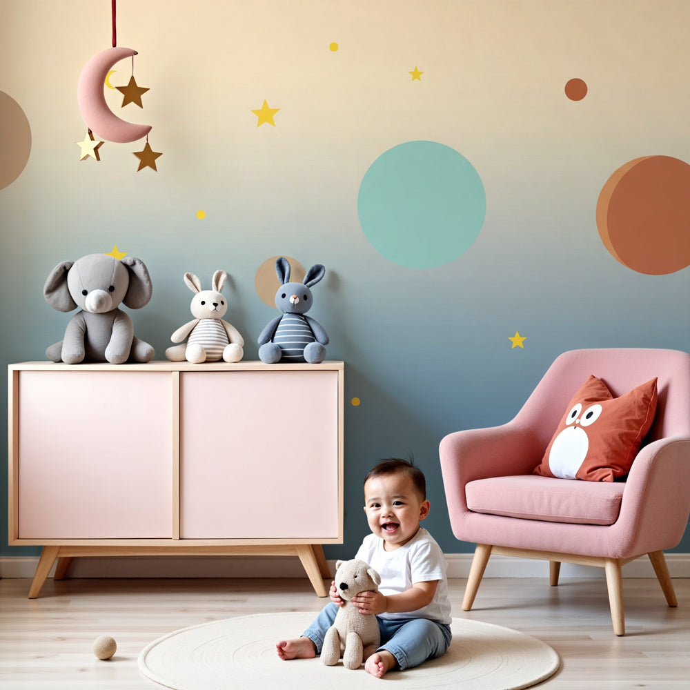 Space planets mural wallpaper with colorful celestial design in modern nursery by Kids-Mundo