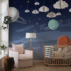 Colorful universe planets wallpaper transforming nursery into starry night sanctuary