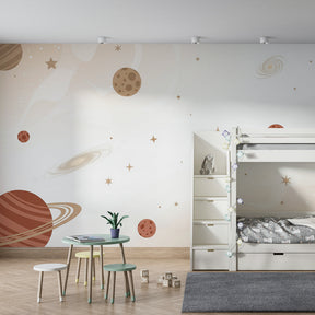 Space planets wallpaper transforming children's playroom into cosmic adventure zone