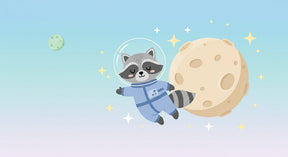 Detailed space raccoon astronaut mural wallpaper design pattern with gradient background by Kids-Mundo