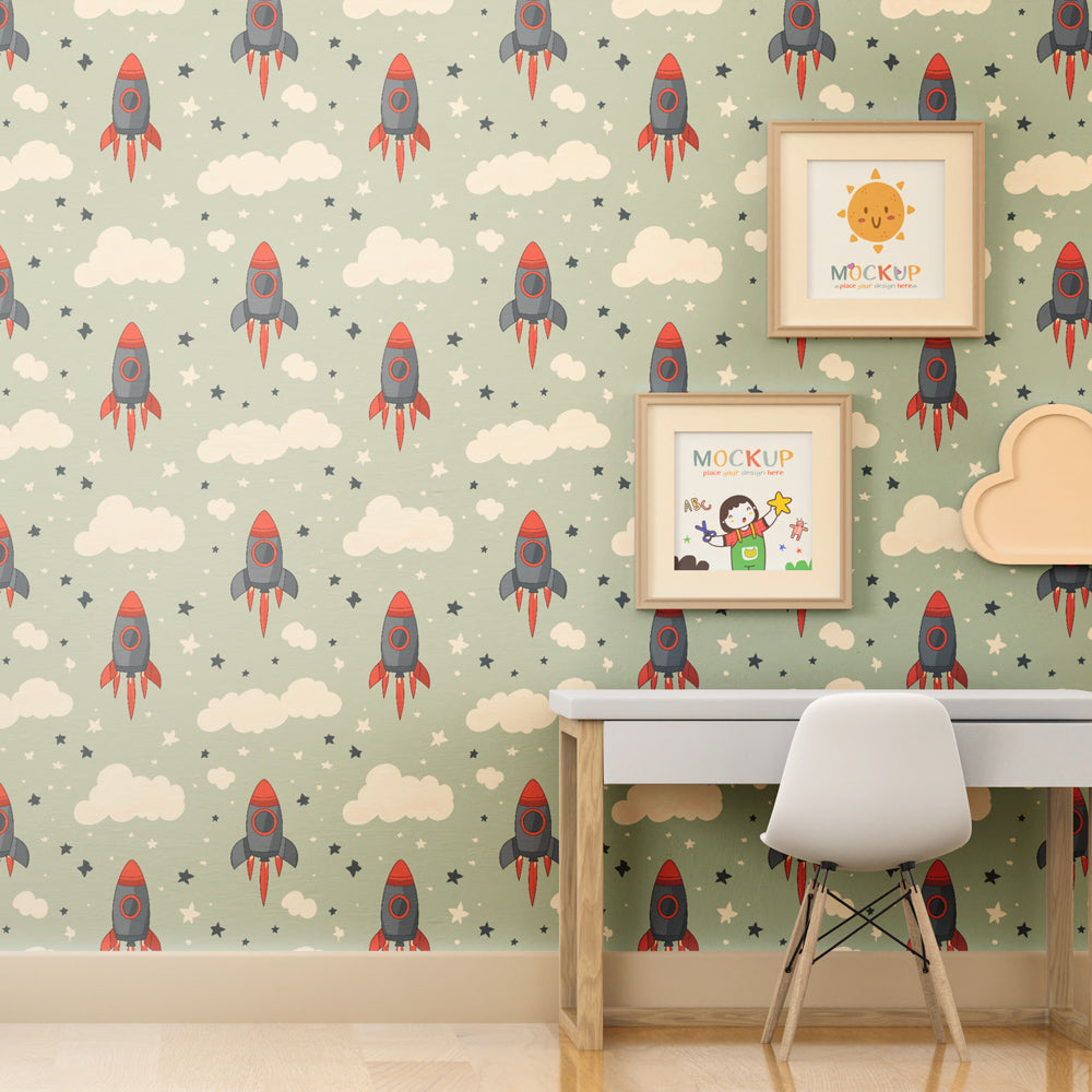 Space adventure wallpaper creating exciting kids bedroom decor with rocket themes