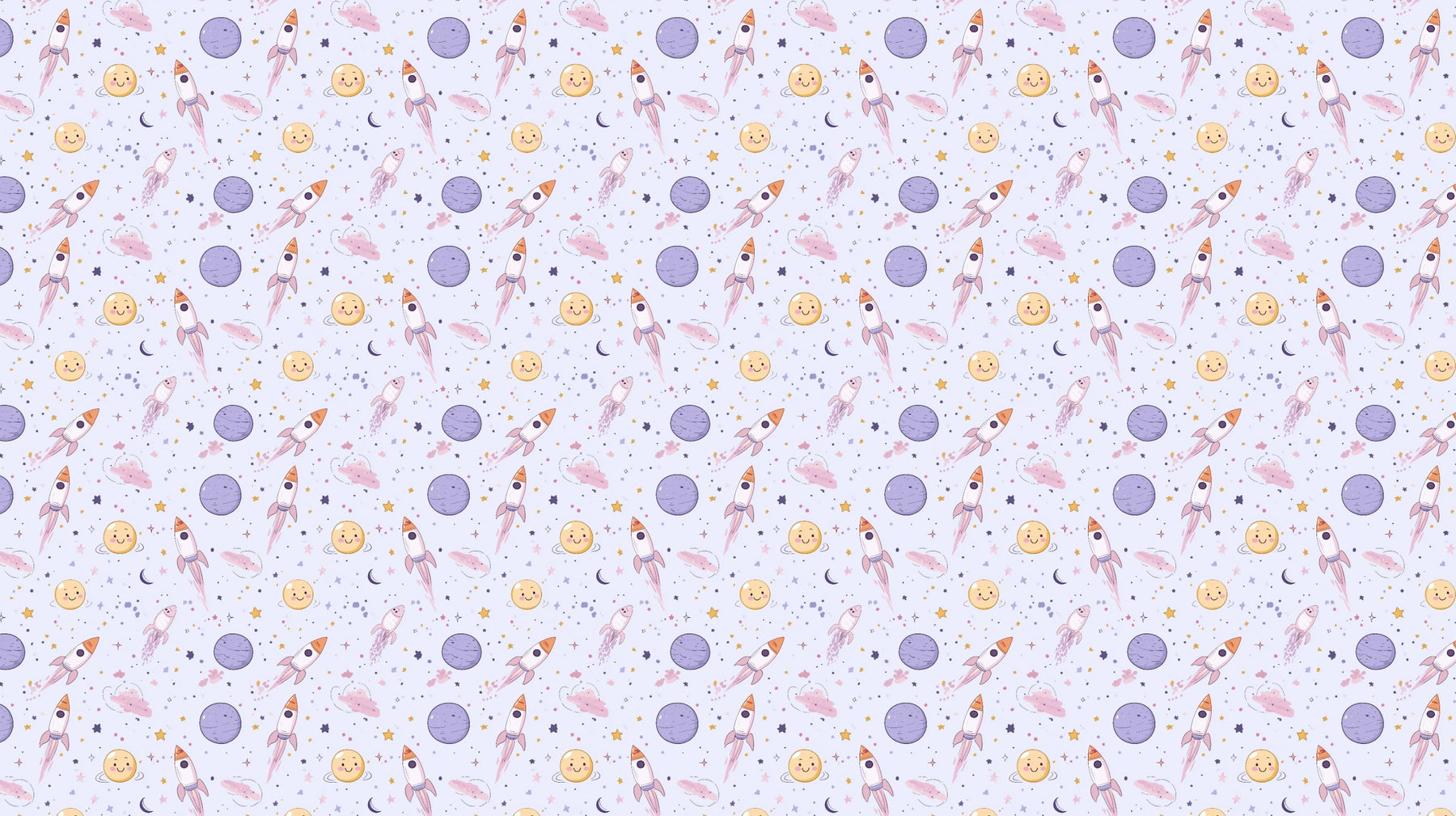 Detailed space rocket mural wallpaper design pattern with planets and stars by Kids-Mundo