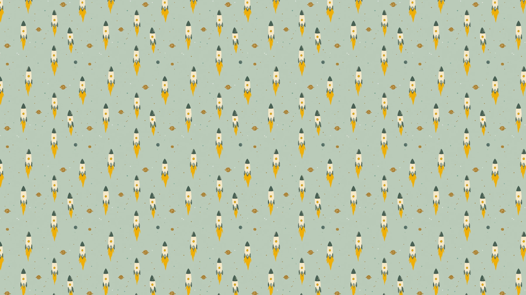 Detailed space rocket mural wallpaper design pattern with planets and stars by Kids-Mundo