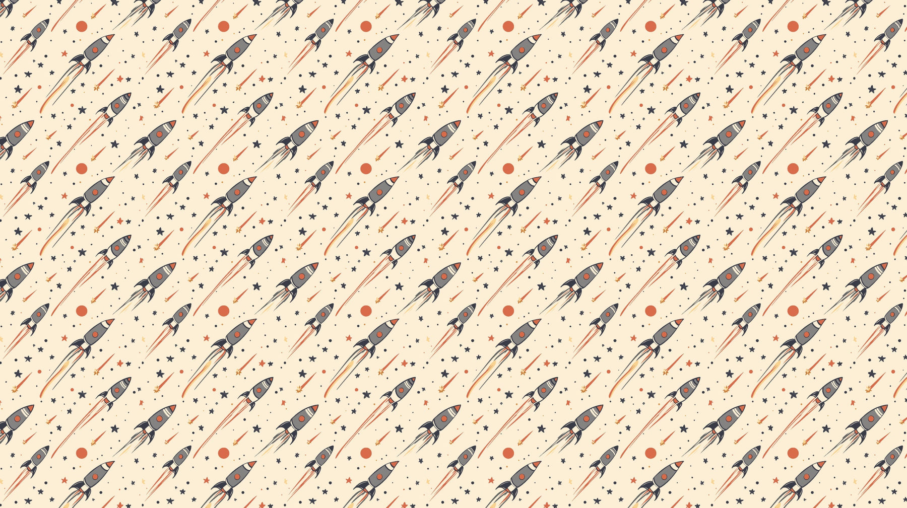 Detailed space rocket and stars mural wallpaper design pattern on beige by Kids-Mundo