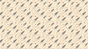 Detailed space rocket and stars mural wallpaper design pattern on beige by Kids-Mundo