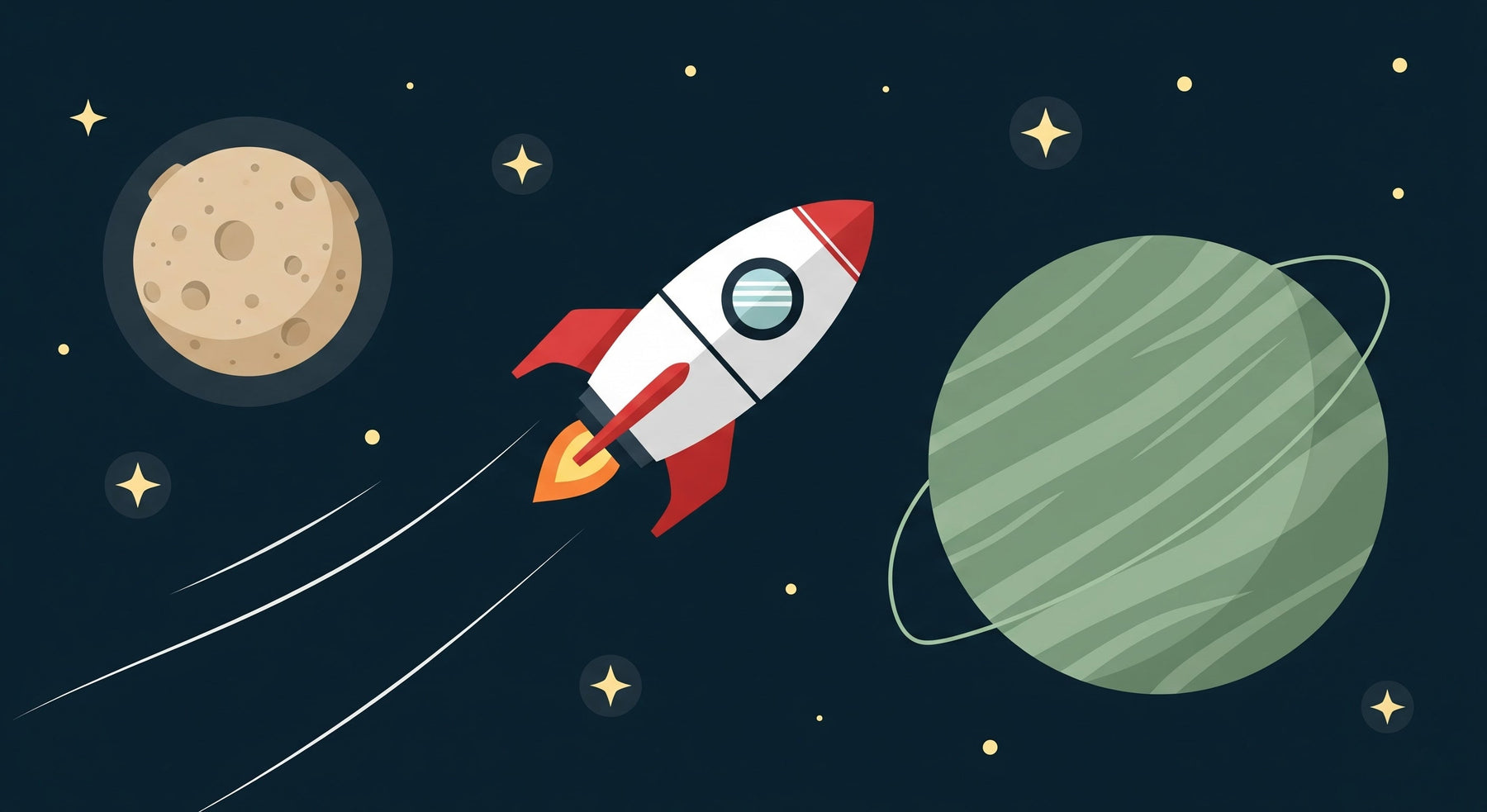 Detailed space rocket mural wallpaper design pattern with planets and stars by Kids-Mundo