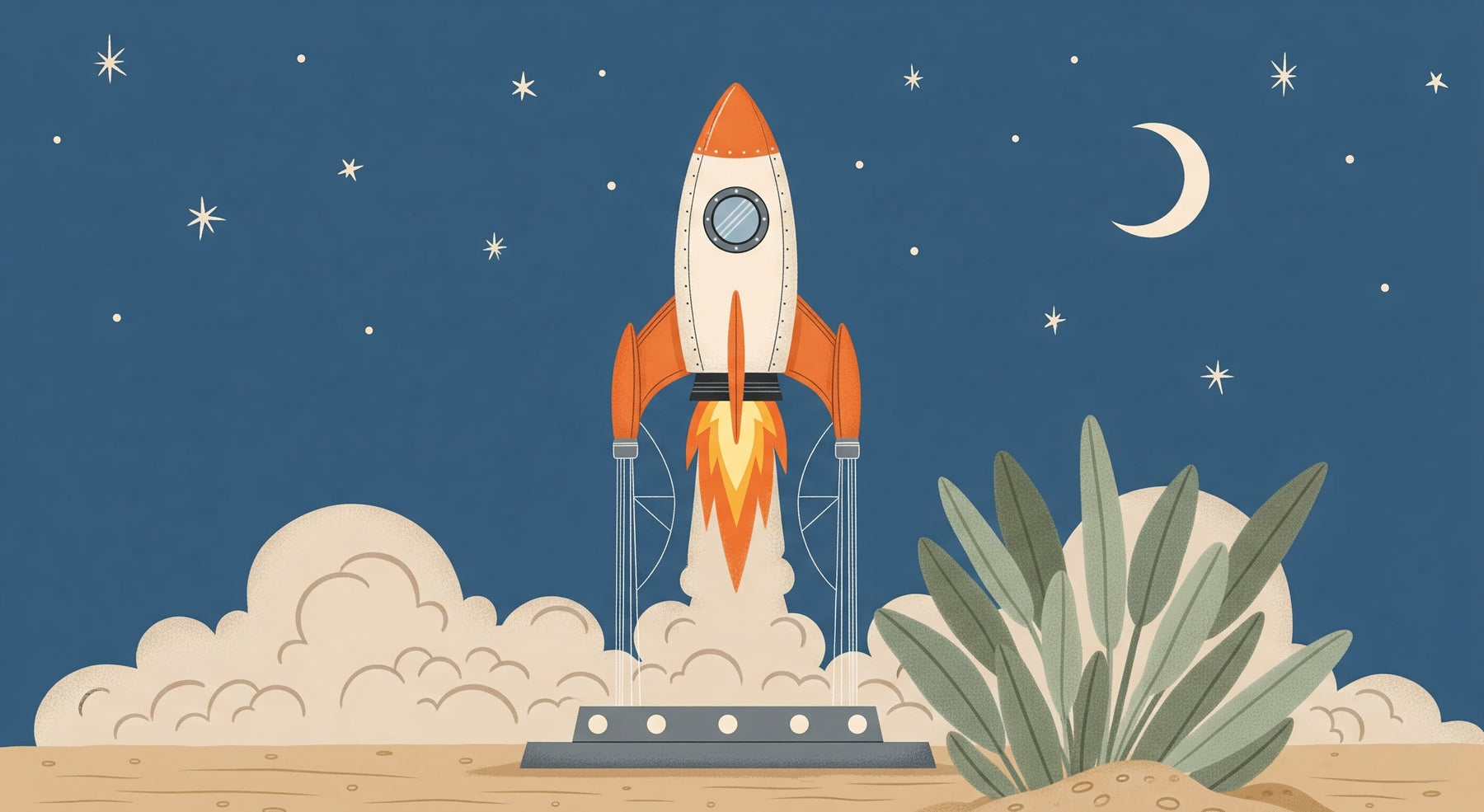 Detailed space rocket mural wallpaper design pattern with starry sky and clouds by Kids-Mundo