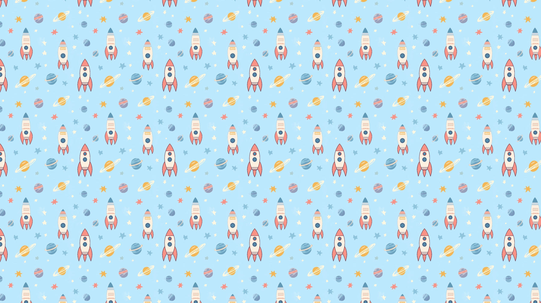 Detailed space rocket mural wallpaper design pattern with planets and stars by Kids-Mundo