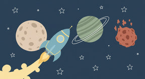 Detailed space rocket and planets mural wallpaper design pattern by Kids Mundo