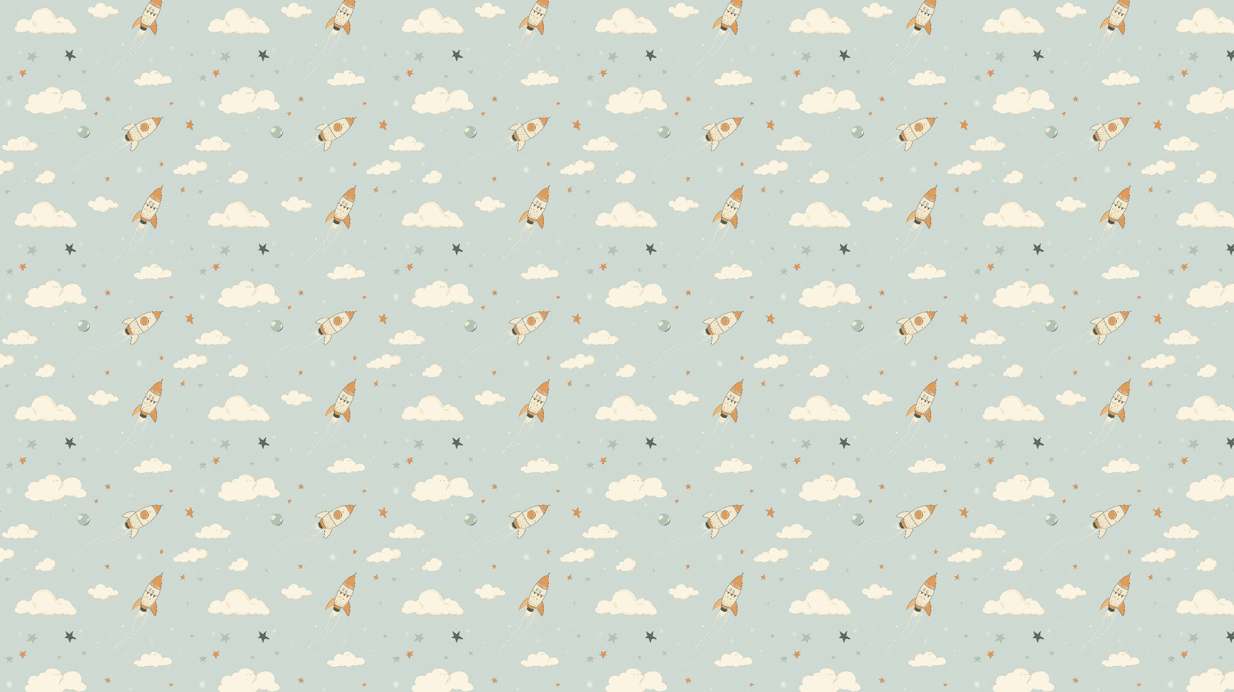 Detailed space rocket and starry clouds mural wallpaper design pattern by Kids-Mundo