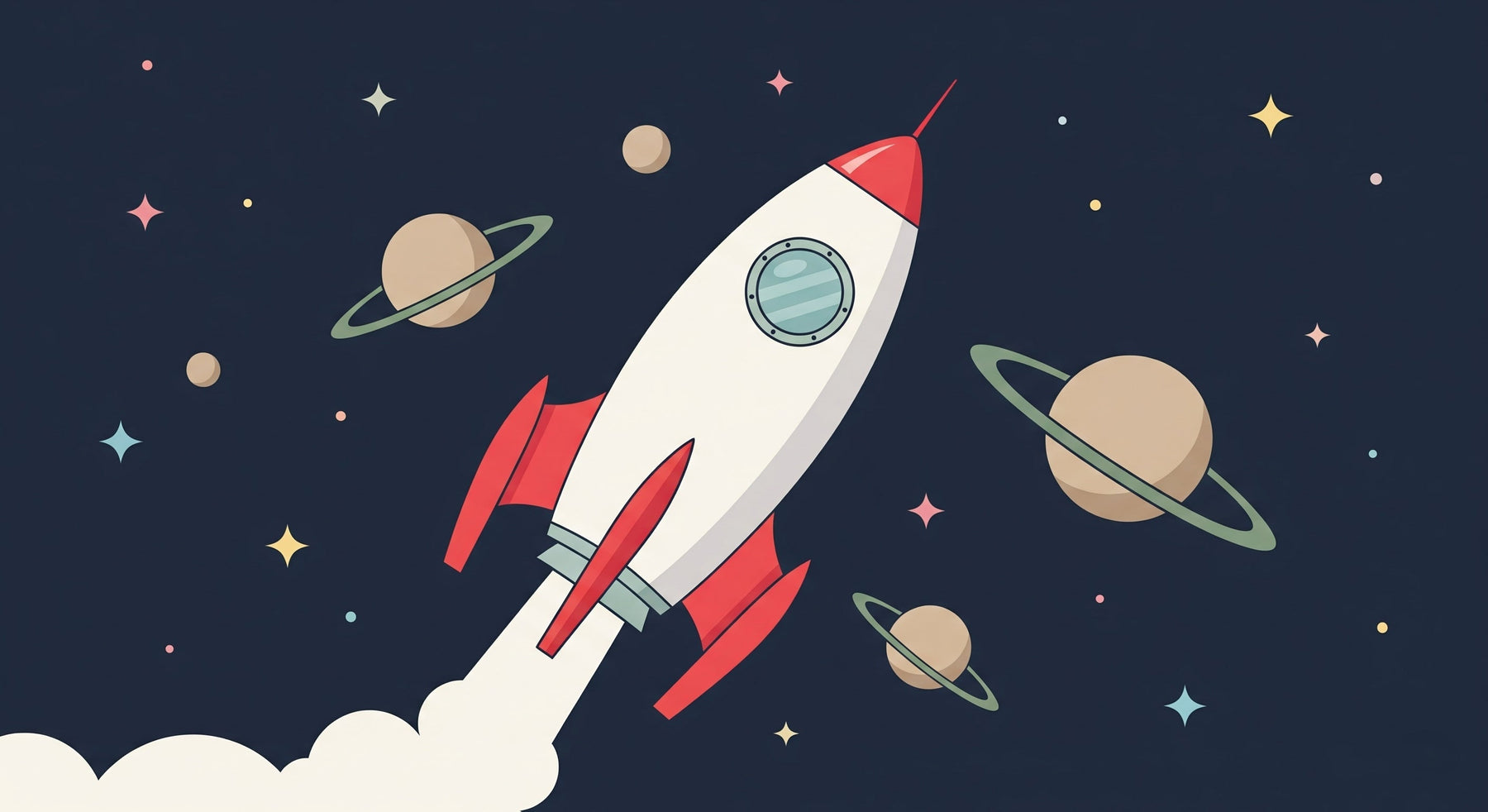 Detailed space rocket mural wallpaper design pattern with planets and stars by Kids-Mundo
