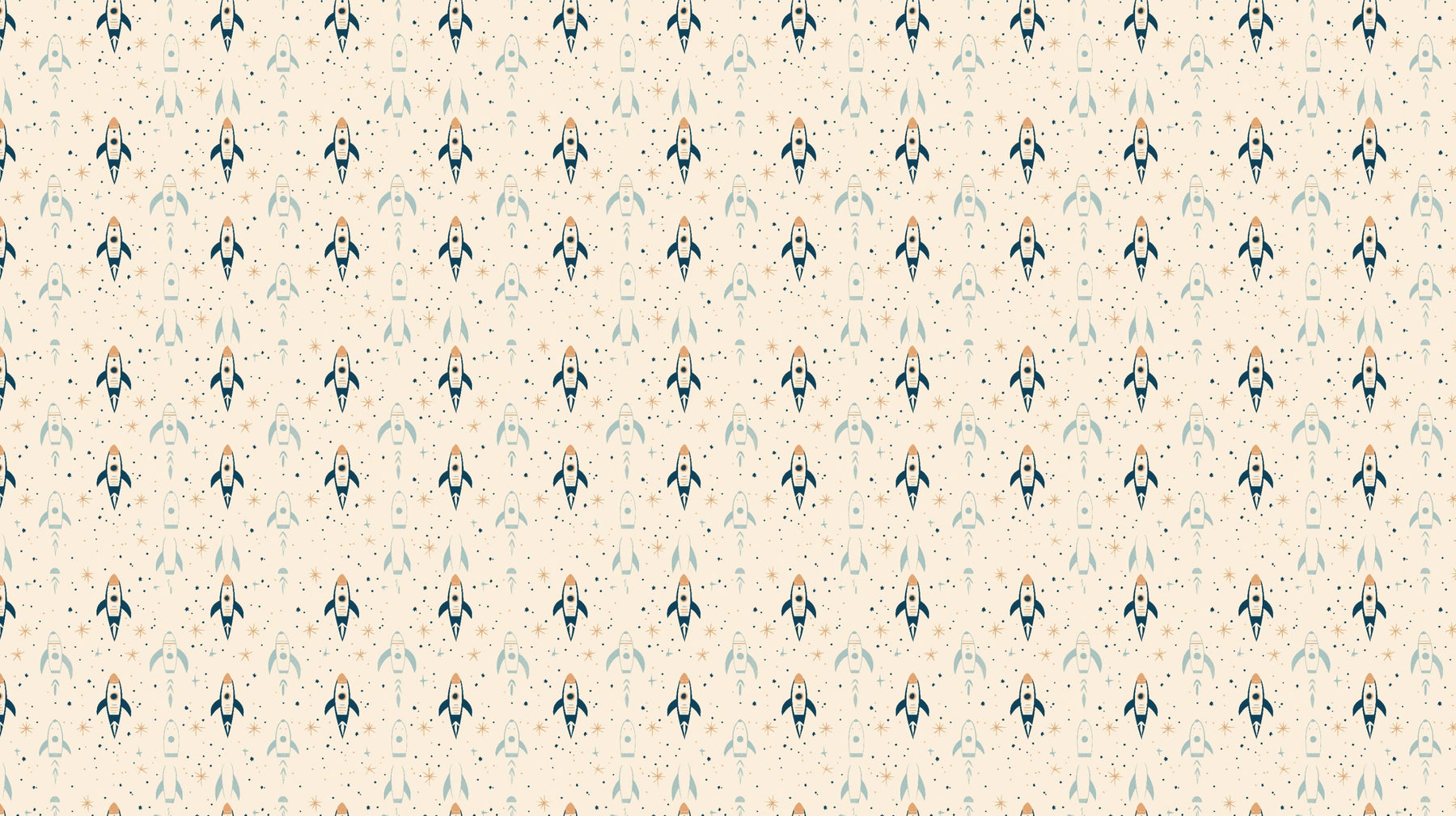 Detailed space rocket mural wallpaper design pattern with colorful rockets and stars by Kids-Mundo