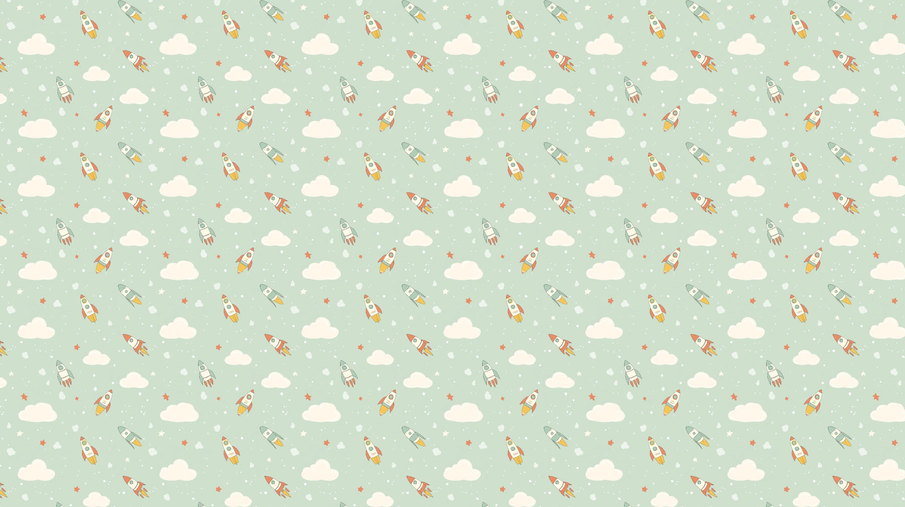 Detailed space rocket mural wallpaper design pattern with colorful rockets and stars by Kids-Mundo