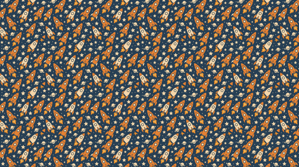 Detailed space rocket mural wallpaper design pattern with colorful rockets and stars by Kids-Mundo