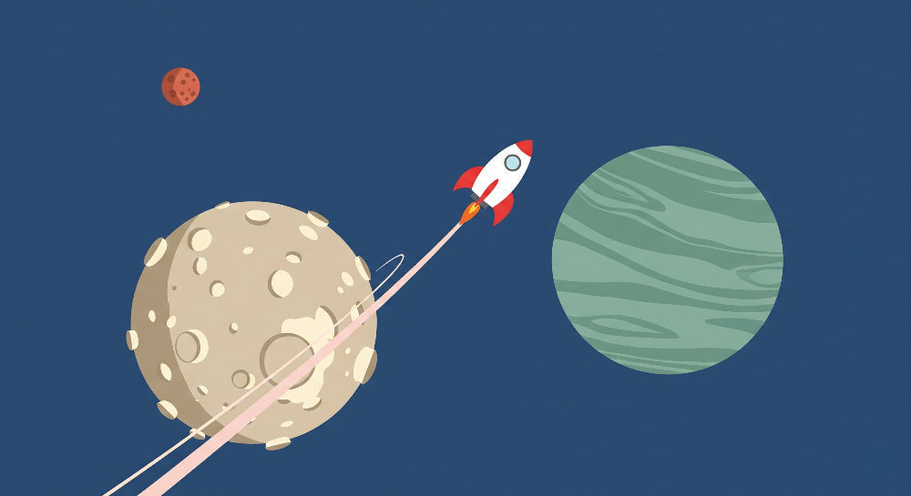 Detailed space rocket and planets mural wallpaper design pattern by Kids-Mundo