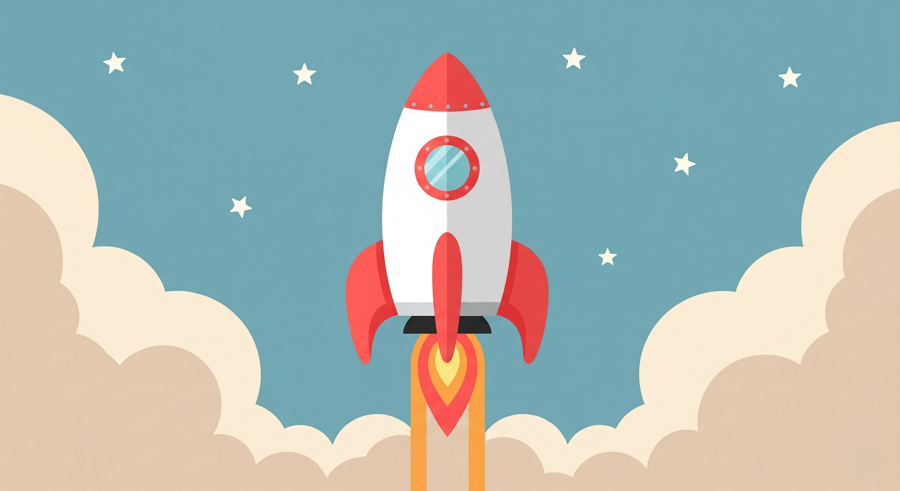 Detailed space rocket mural wallpaper design pattern showing starry sky and cloud elements by Kids-Mundo