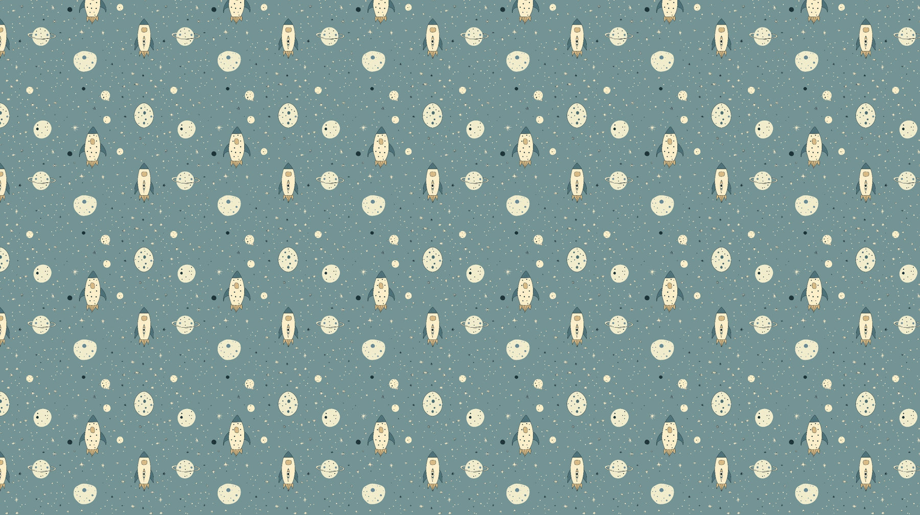 Detailed space rocket and planets mural wallpaper design pattern on blue background by Kids-Mundo
