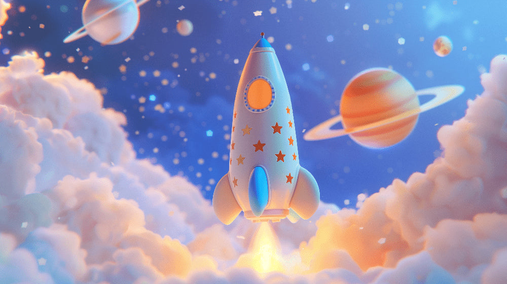Detailed space rocket and galaxy mural wallpaper design pattern with planets and stars by Kids-Mundo