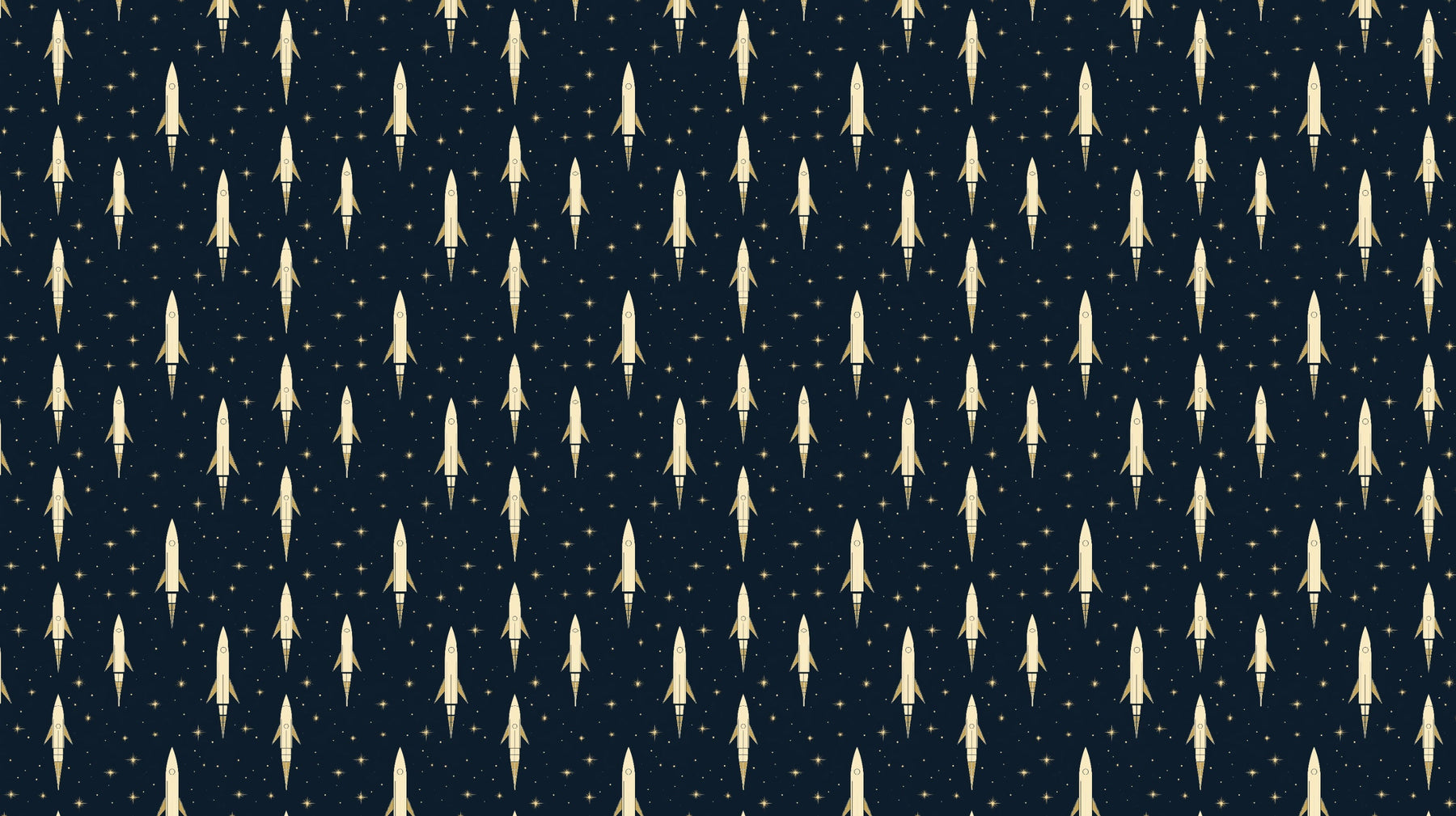Detailed golden rockets on starry night mural wallpaper design pattern by Kids-Mundo