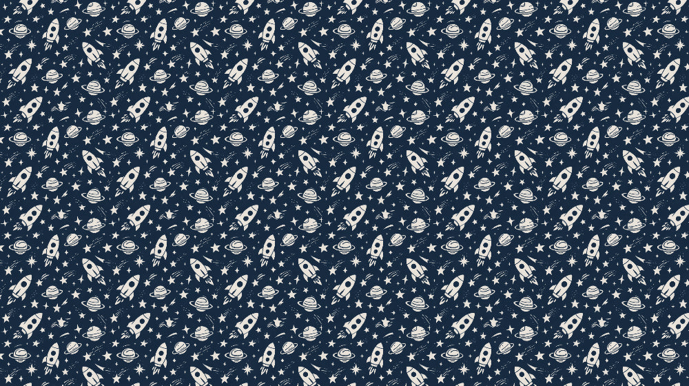 Detailed space rocket and planets mural wallpaper design pattern by Kids-Mundo