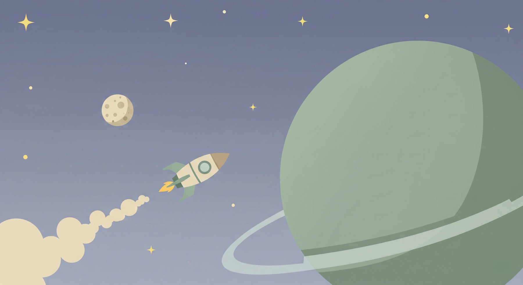 Detailed space rocket and green planet mural wallpaper design pattern by Kids-Mundo