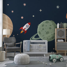 Cosmic adventure mural wallpaper inspiring imaginative play in children's room by Kids-Mundo