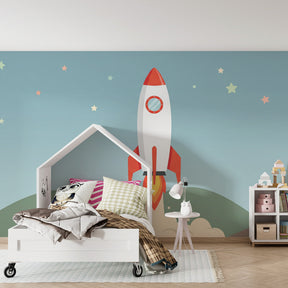 Children's space wallpaper in playroom setting inspiring astronaut adventures by Kids-Mundo