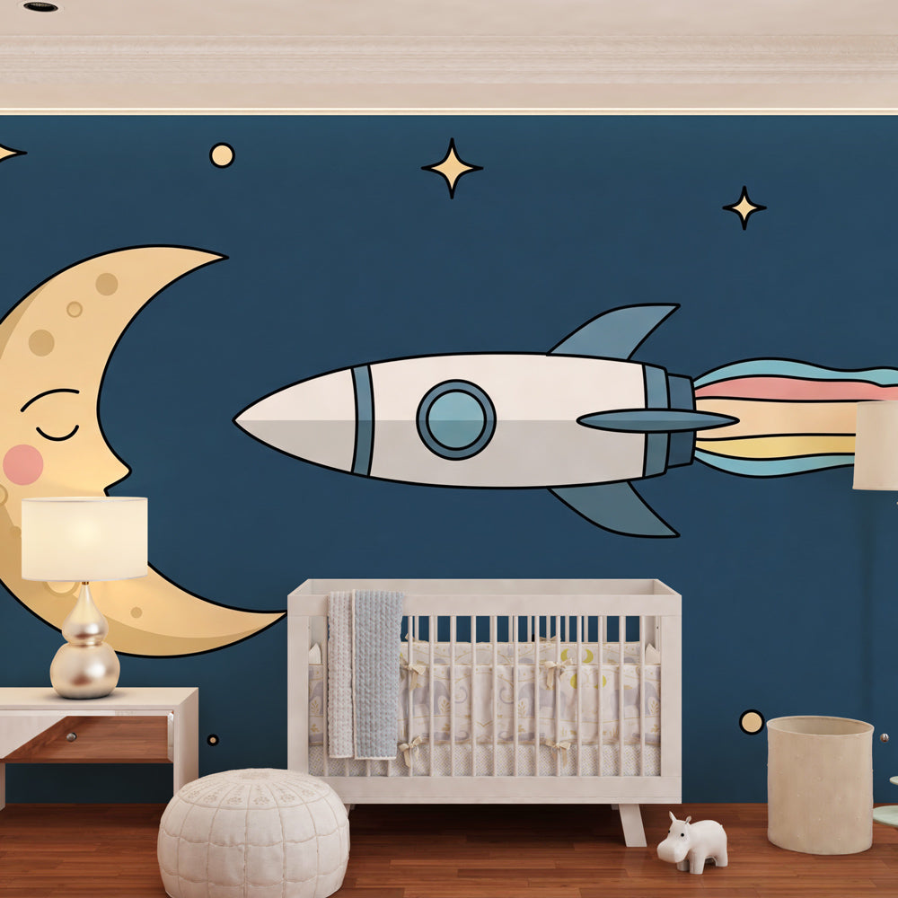 Astronaut adventure wallpaper transforming children's playroom into space exploration zone