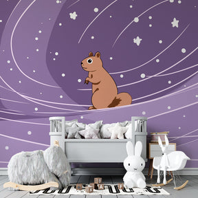 Galaxy squirrel wallpaper creating magical kids bedroom decor with cosmic theme