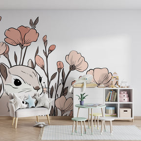 Nature-themed squirrel mural wallpaper transforming children's bedroom into woodland sanctuary