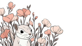 Detailed squirrel and pink floral mural wallpaper design pattern by Kids-Mundo