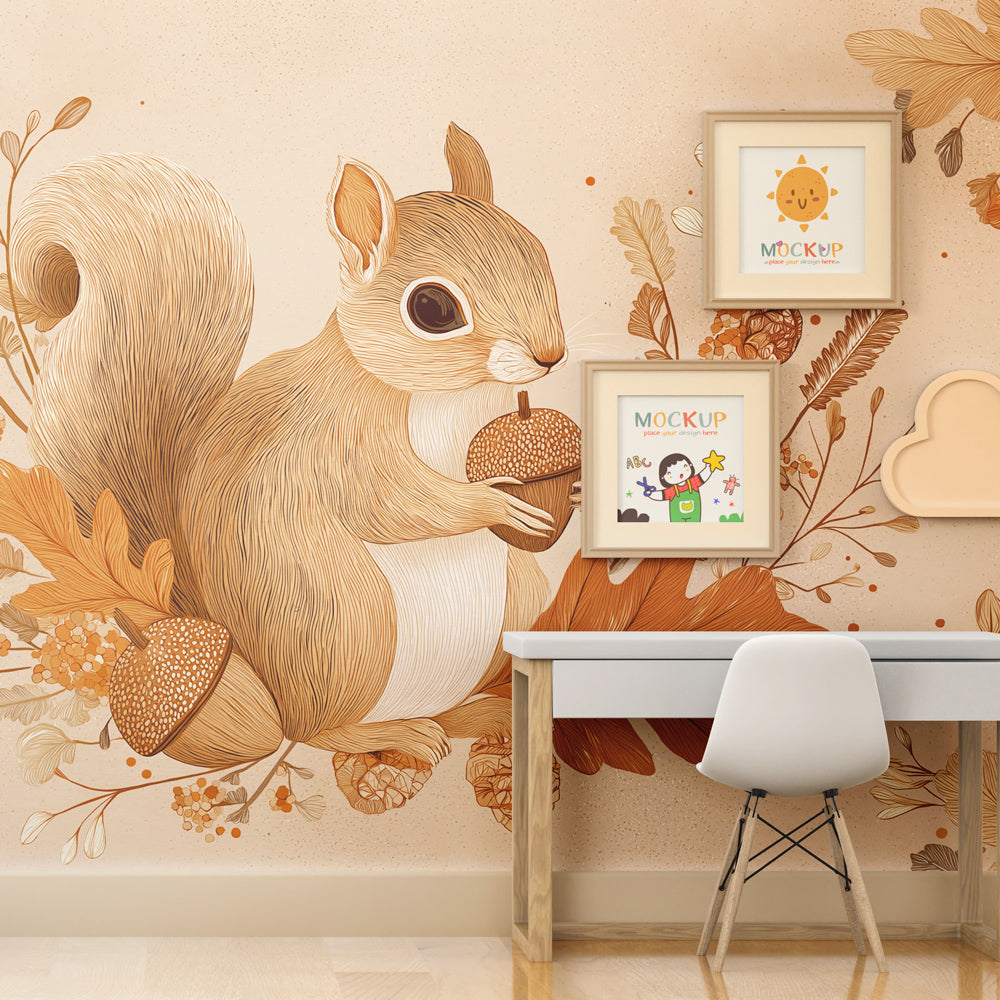 Autumn forest squirrel wallpaper transforming kids bedroom into nature retreat