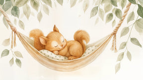 Detailed sleeping squirrel in hammock mural wallpaper design pattern by Kids-Mundo
