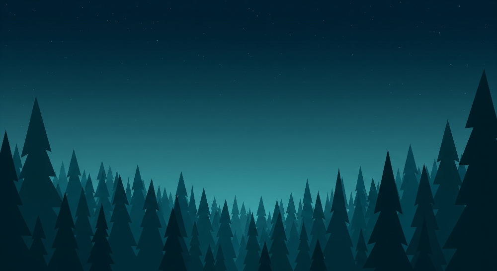 Flat artwork preview of the Kids-Mundo starry night forest wall mural with silhouetted pine trees