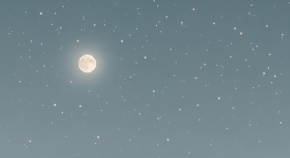 Flat artwork preview of the Kids-Mundo starry night full moon wall mural on a soft blue-grey sky