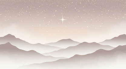 Kids-Mundo flat artwork of a starry night sky above soft, layered mountains