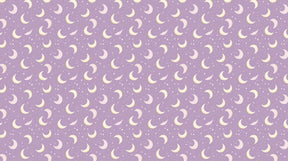 Detailed starry night mural wallpaper design pattern with moons on lilac background by Kids-Mundo
