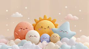 Detailed starry sky celestial mural wallpaper design pattern with clouds and characters by Kids-Mundo