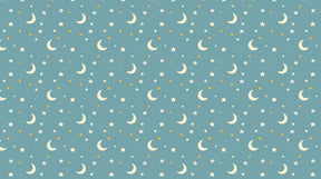 Detailed starry sky mural wallpaper design pattern with golden moons and stars by Kids-Mundo
