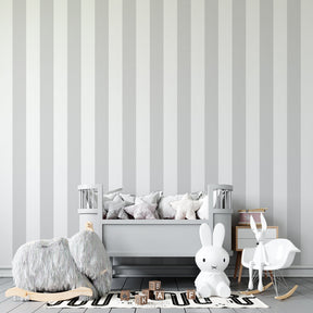 Gray striped mural wallpaper transforming kids room with calming vertical lines