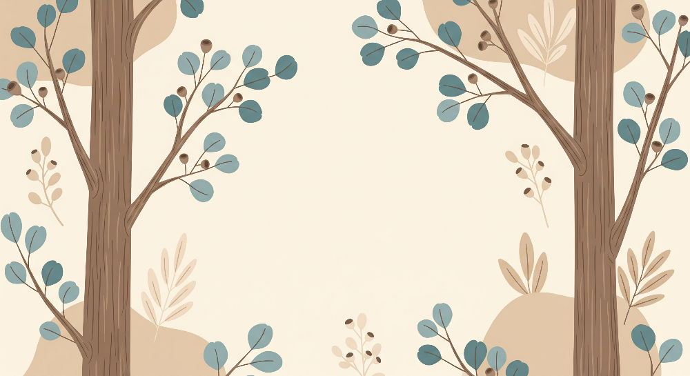Stylised Trees with Teal Leaves Wall Mural