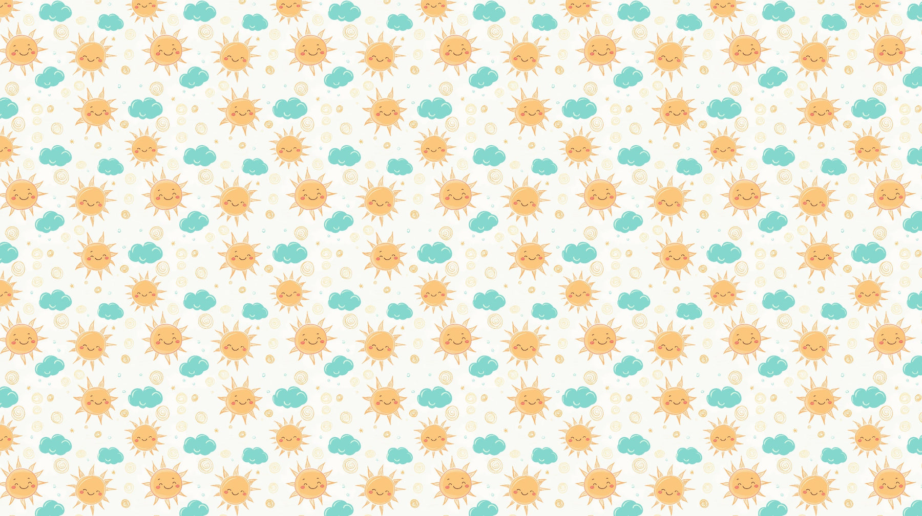 Detailed smiling sun and clouds mural wallpaper design pattern by Kids-Mundo