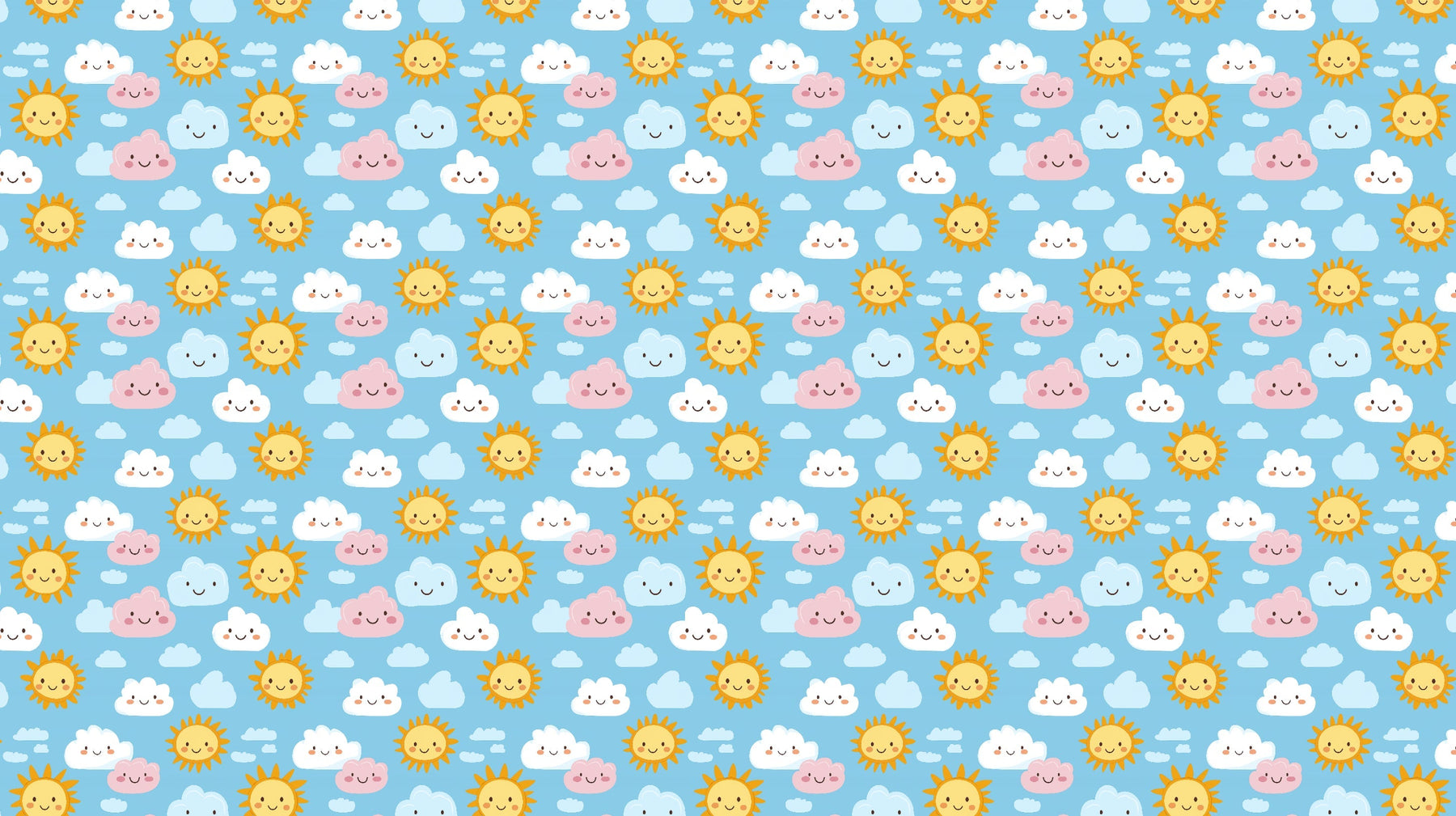 Detailed sunny sky mural wallpaper design pattern with smiling clouds by Kids-Mundo