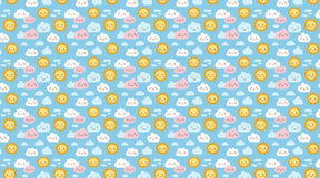 Detailed sunny sky mural wallpaper design pattern with smiling clouds by Kids-Mundo