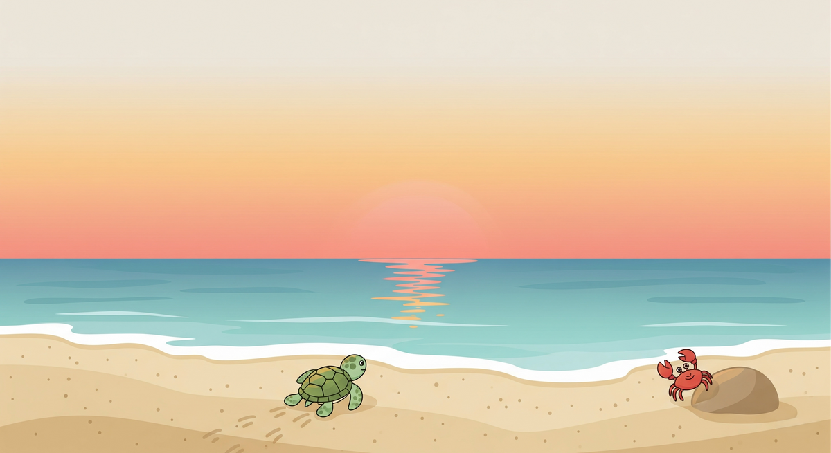 Sunset Beach with Turtle and Crab Wall Mural