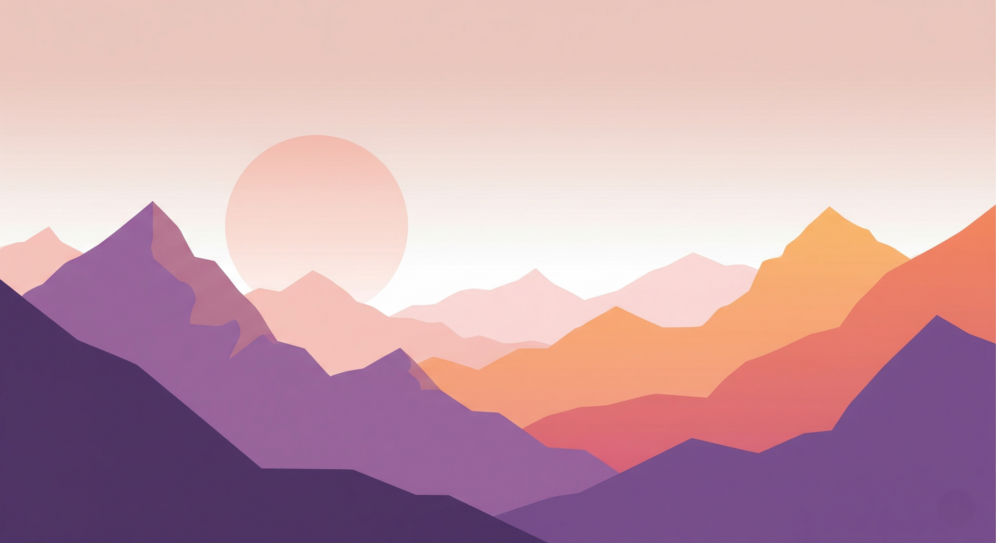 Kids-Mundo sunset gradient mountain wall mural flat artwork showing the complete design and colours